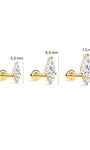 14K Solid Gold Minimal Pear Two-Stone Flat Back Stud Ear Stack, 3 Sizes 5/6/7.5mm Dainty Multi Piercing Cartilage Jewelry