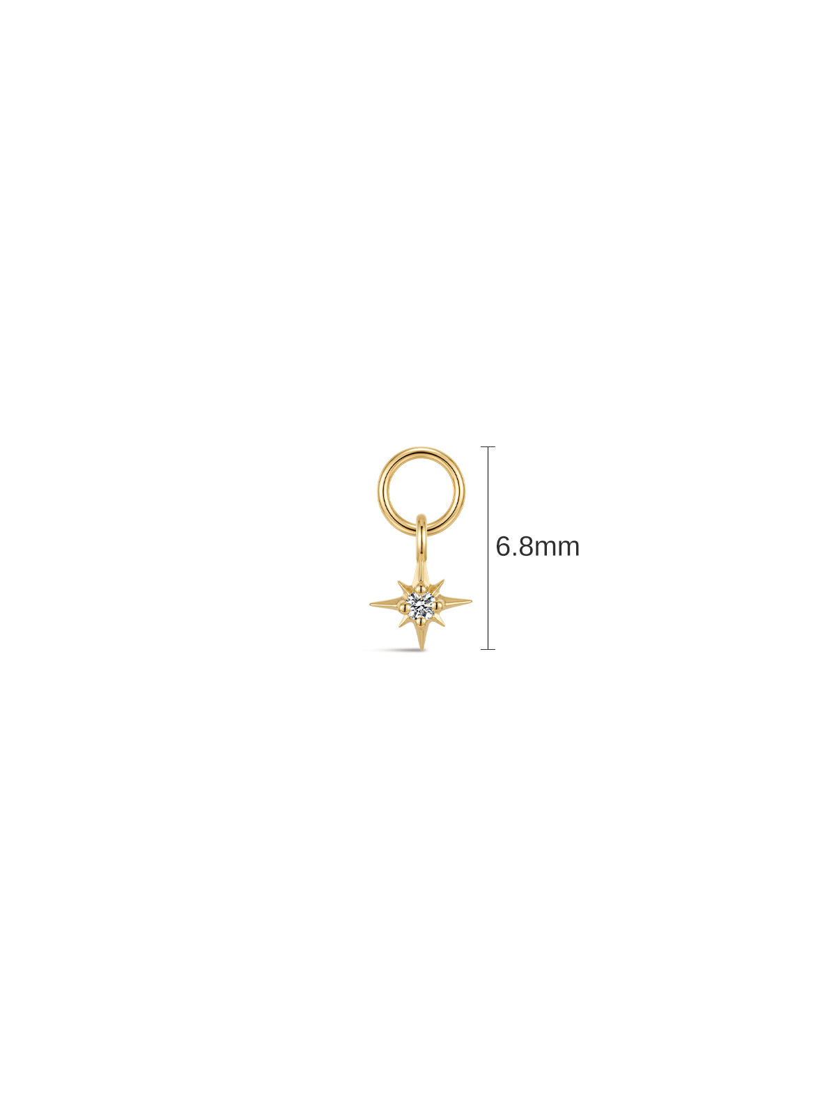 14K gold north star detachable dangle charm dimension 6.8mm, eight-point star cubic zirconia removable piercing pendant