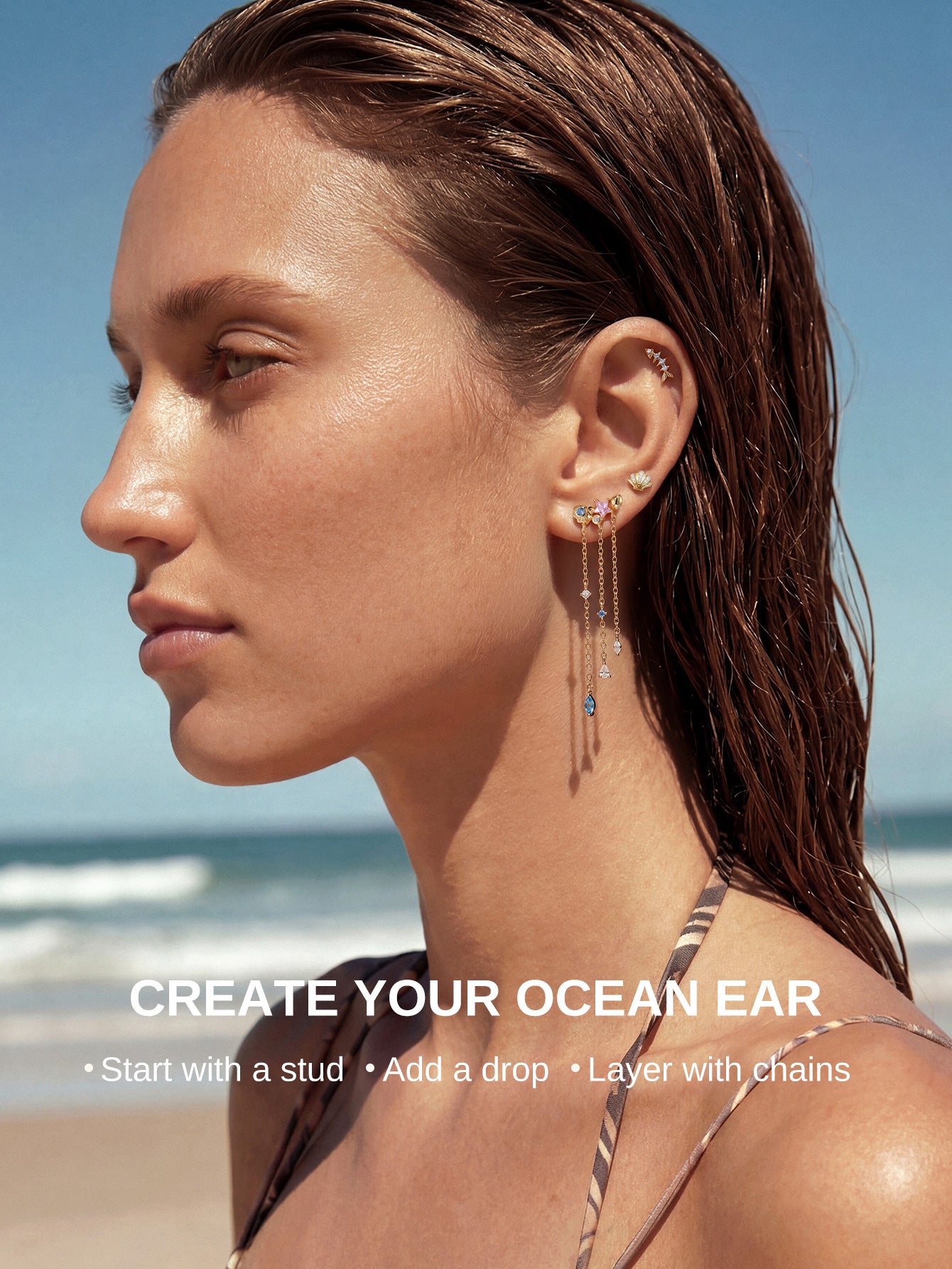KOSINER Curated ear styling with KOSINER blue fishbone flatback stud
