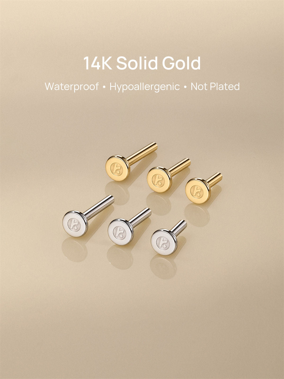 KOSINER 14K solid gold flat back base, hypoallergenic nickel-free, signature K back design for sensitive skin