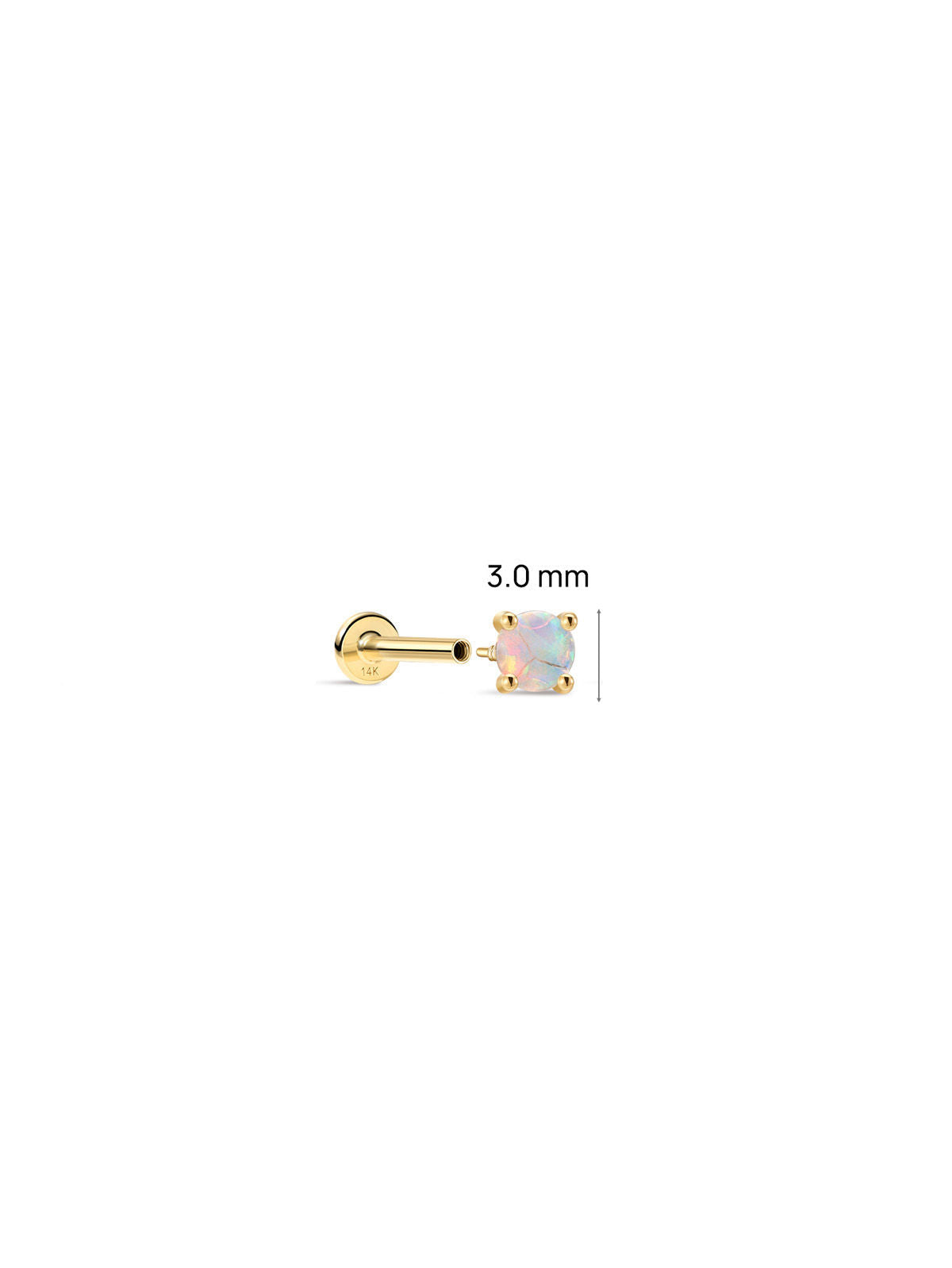 KOSINER 14K Solid Gold Minimal Round Prong-Set Opal Flat Back Piercing Stud, Nickel-Free Waterproof Tiny Rainbow Opal Cartilage Earring for Multi Ear Stack Piercing