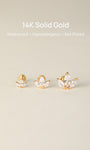 KOSINER Gold marquise trio flat back stud, safe for sensitive skin, waterproof for everyday wear