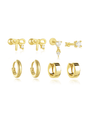 Gold 925 Sterling Silver earrings collection: bow tie, heart, bar studs and hoops with CZ, hoops. Hypoallergenic.