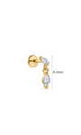 8.4mm dimension reference for 14K solid gold marquise dangle flat back stud, white background size chart
