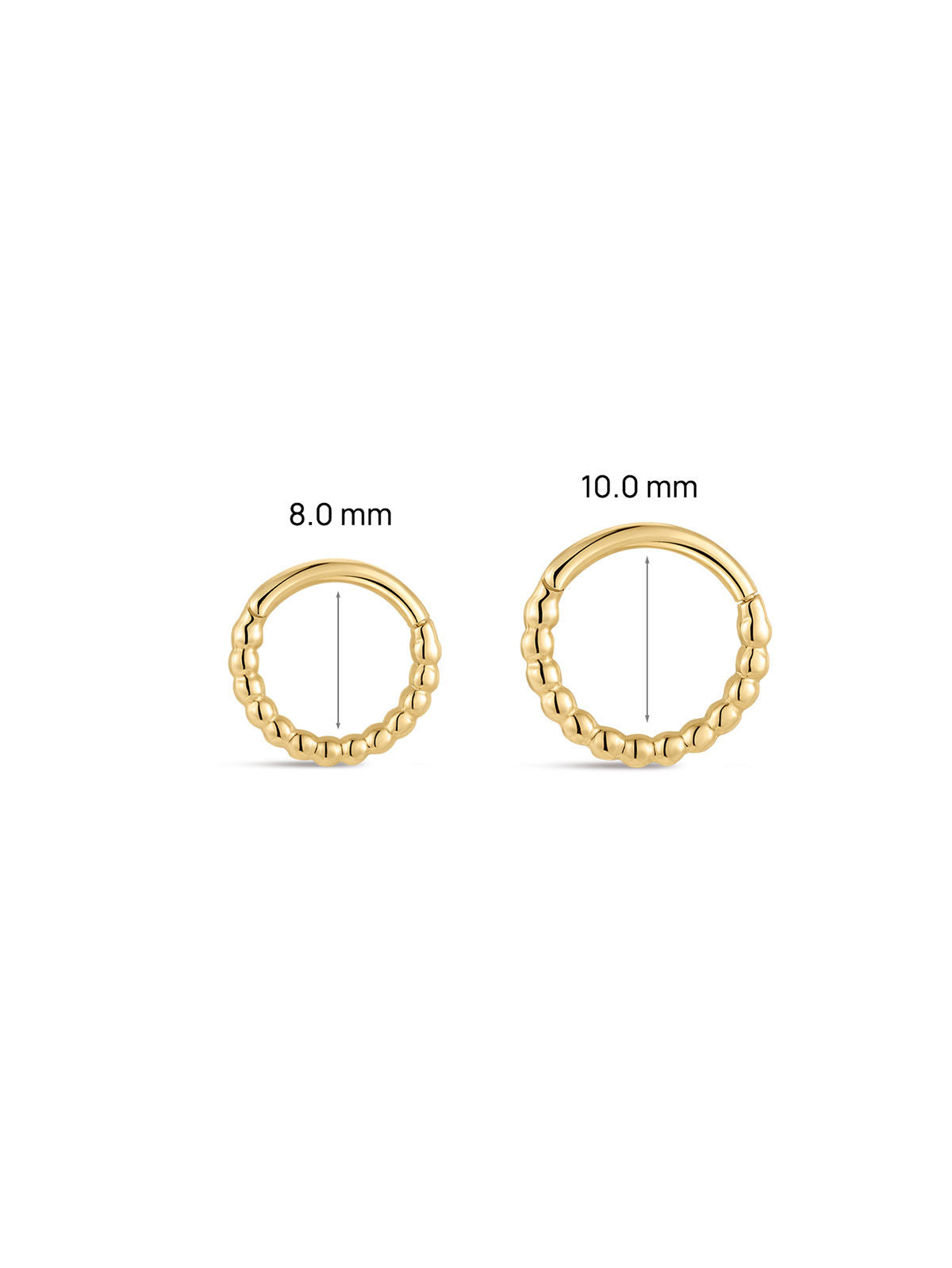 KOSINER Smooth Beaded Clicker Hoop Size Display 8.0mm & 10.0mm, 14K Solid Gold Daith Helix Piercing 