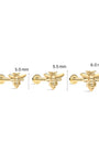 KOSINER Gloss Flying Bee Flat Back Stud in 5.0mm 5.5mm 6.0mm, 14K Solid Gold Internal Thread Piercing Stud