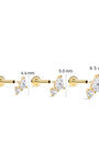4.4/5.0/6.5mm Dual Pear CZ Flat Back Stud, 14K Solid Gold Dainty Multi Piercing Helix Lobe Ear Stack Jewelry
