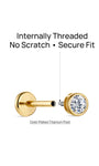 KOSINER internally threaded lab-grown diamond flat back stud with gold-plated titanium post