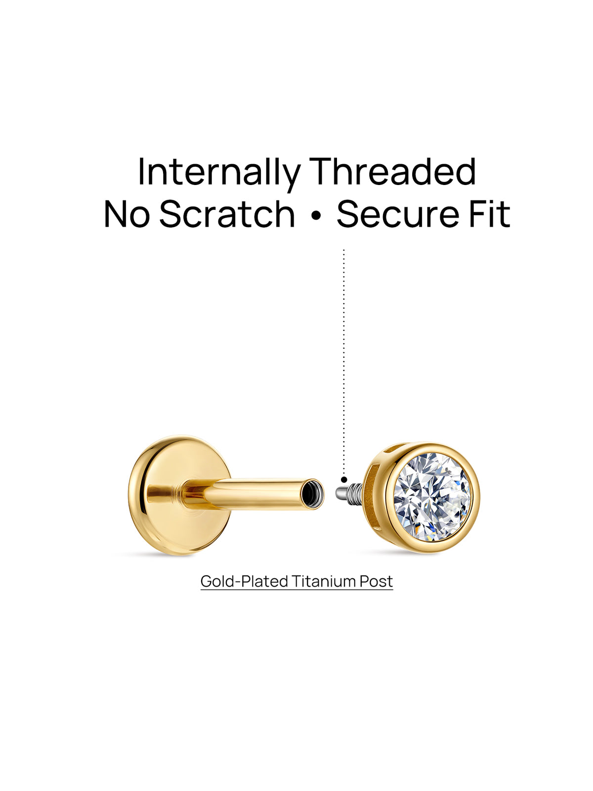 KOSINER internally threaded lab-grown diamond flat back stud with gold-plated titanium post