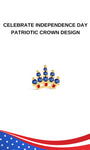 KOSINER Independence Day Patriotic Crown Flat Back Stud, regal crown shape adorned with sparkling blue crystals and red-white patriotic enamel accents, patriotic jewelry design to celebrate 4th of July, internally threaded ear stud for layered ear stacking