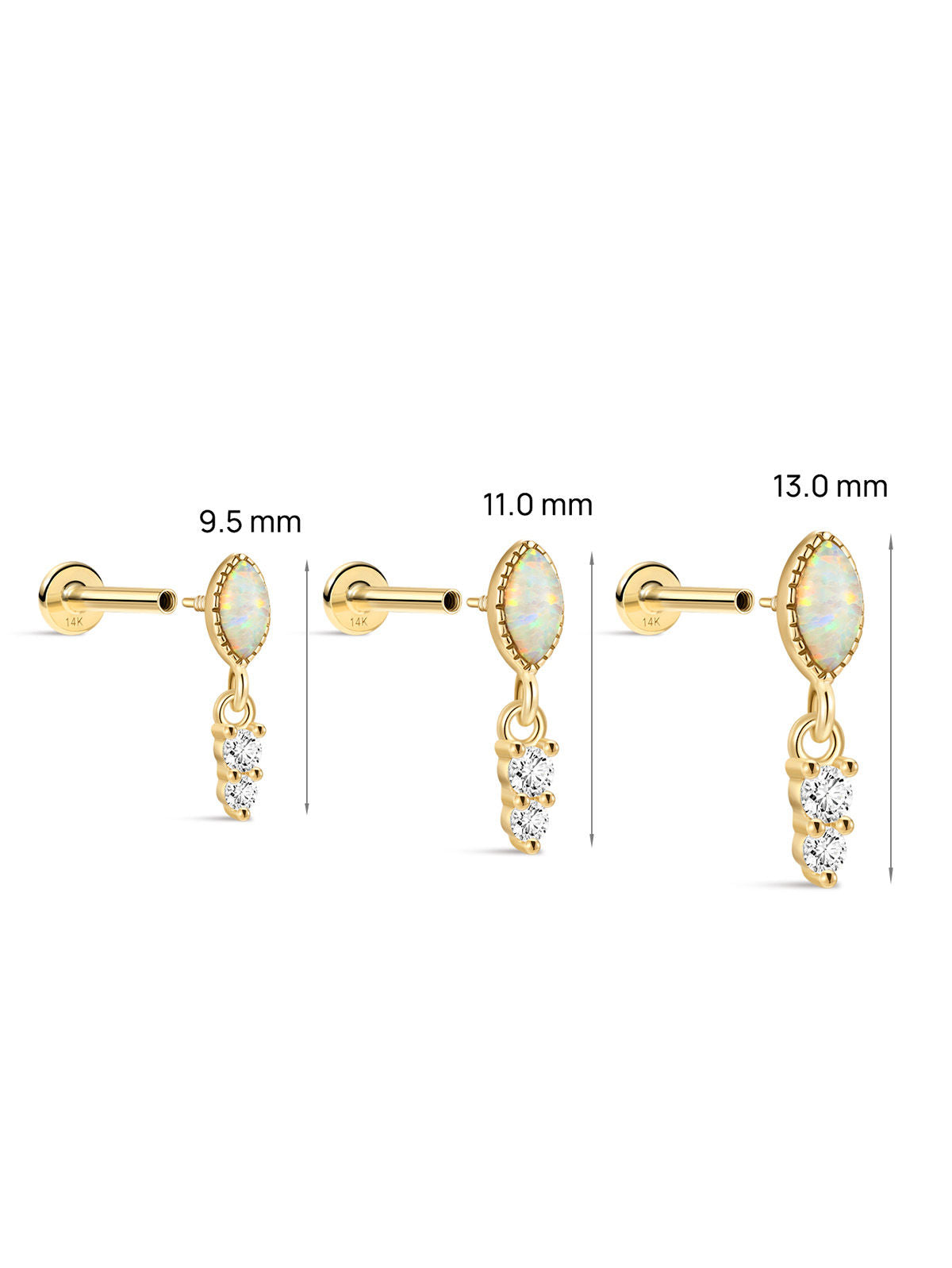 kosiner ジュエリー 14K ソリッド ゴールド オパール ミニ イヤー