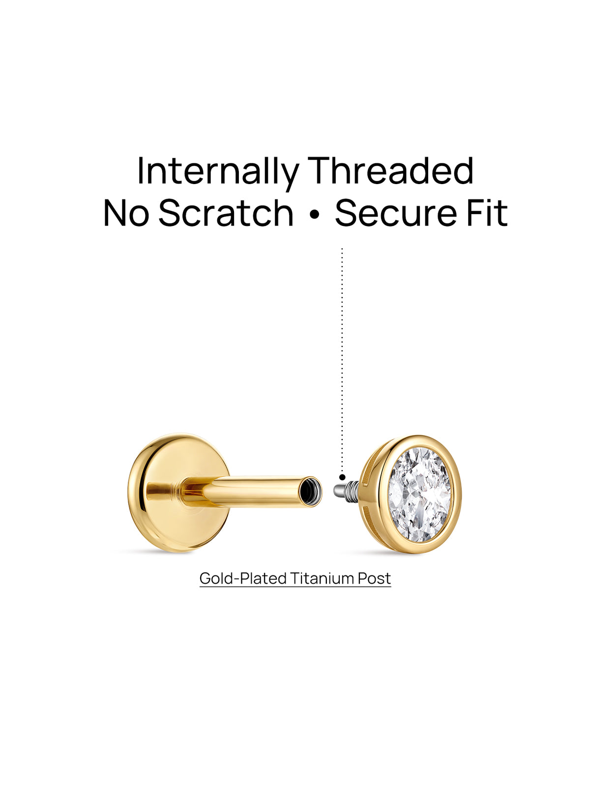 KOSINER internally threaded oval lab-grown diamond flat back stud with gold-plated titanium post
