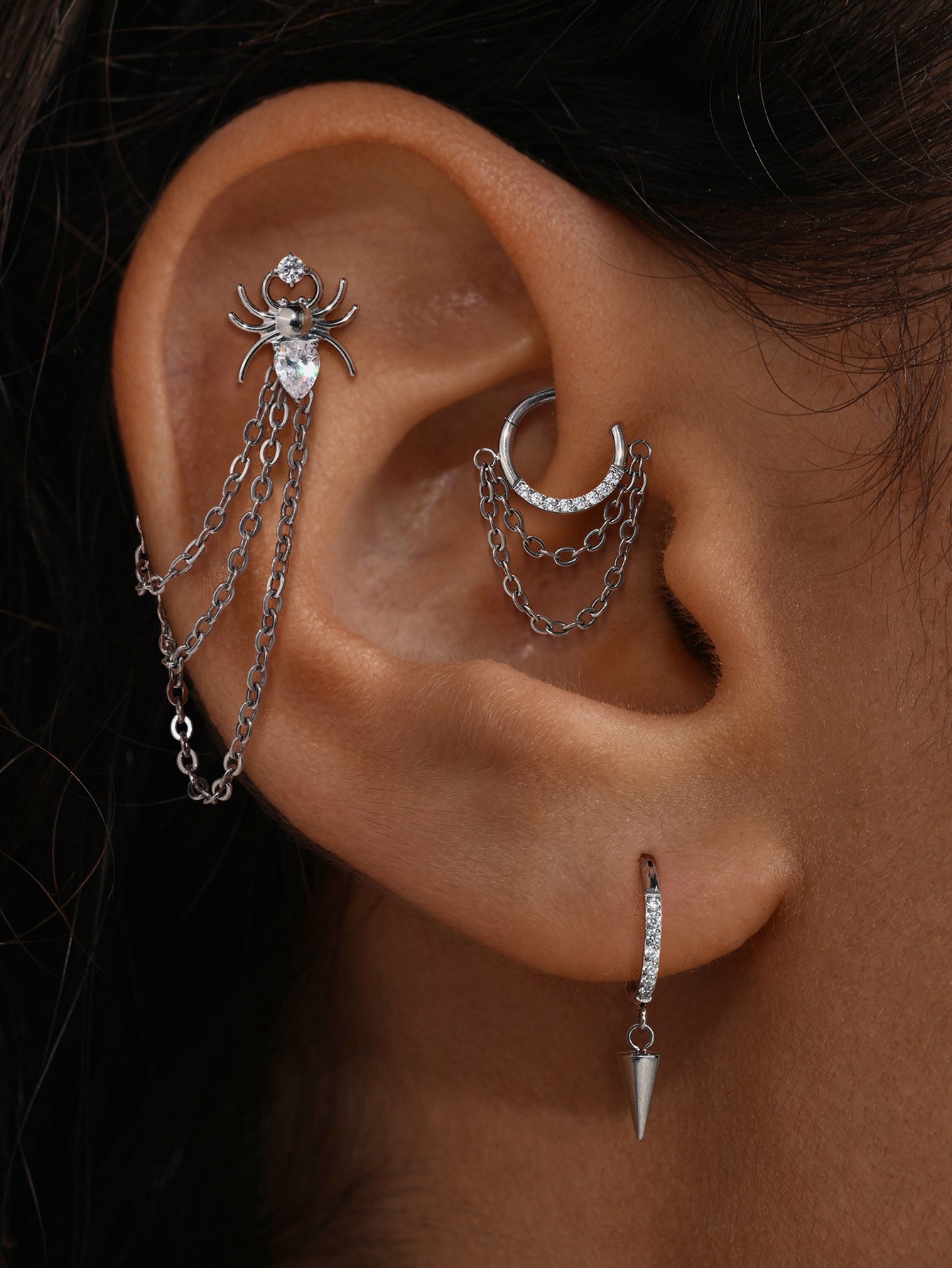 kosiner jewelry Implant - Grade Titanium Double Layer Drop Piercing Chain