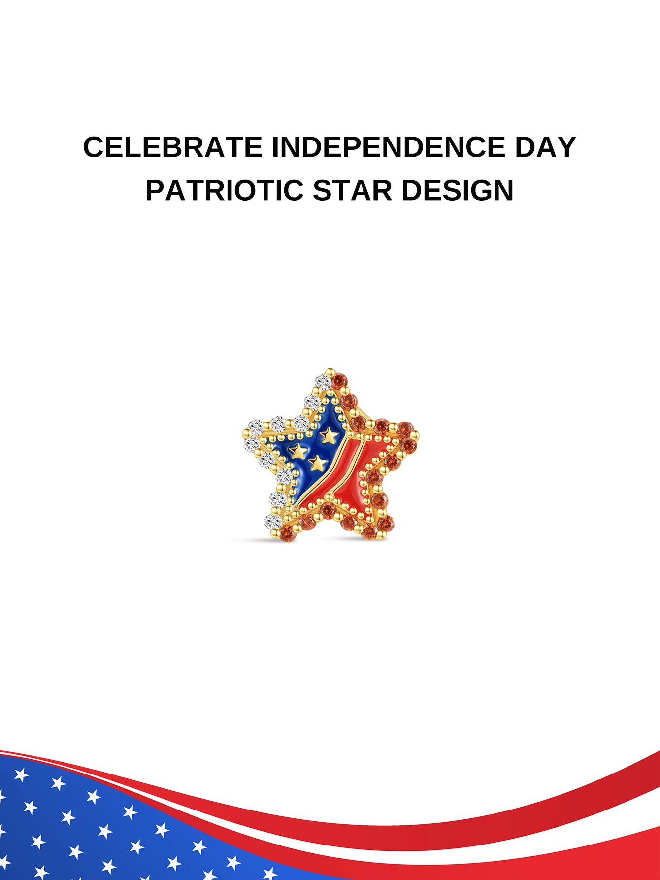KOSINER Independence Day Patriotic Star Flat Back Stud, red and blue American flag enamel star inlaid with sparkling crystals, patriotic jewelry design to celebrate 4th of July, internally threaded ear stud for ear stacking