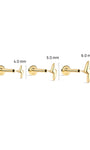 KOSINER Lightning Stud Size Guide(4.0/5.0/6.0mm), 14K Solid Gold Smooth Polished Flat Back Piercing Ear Jewelry