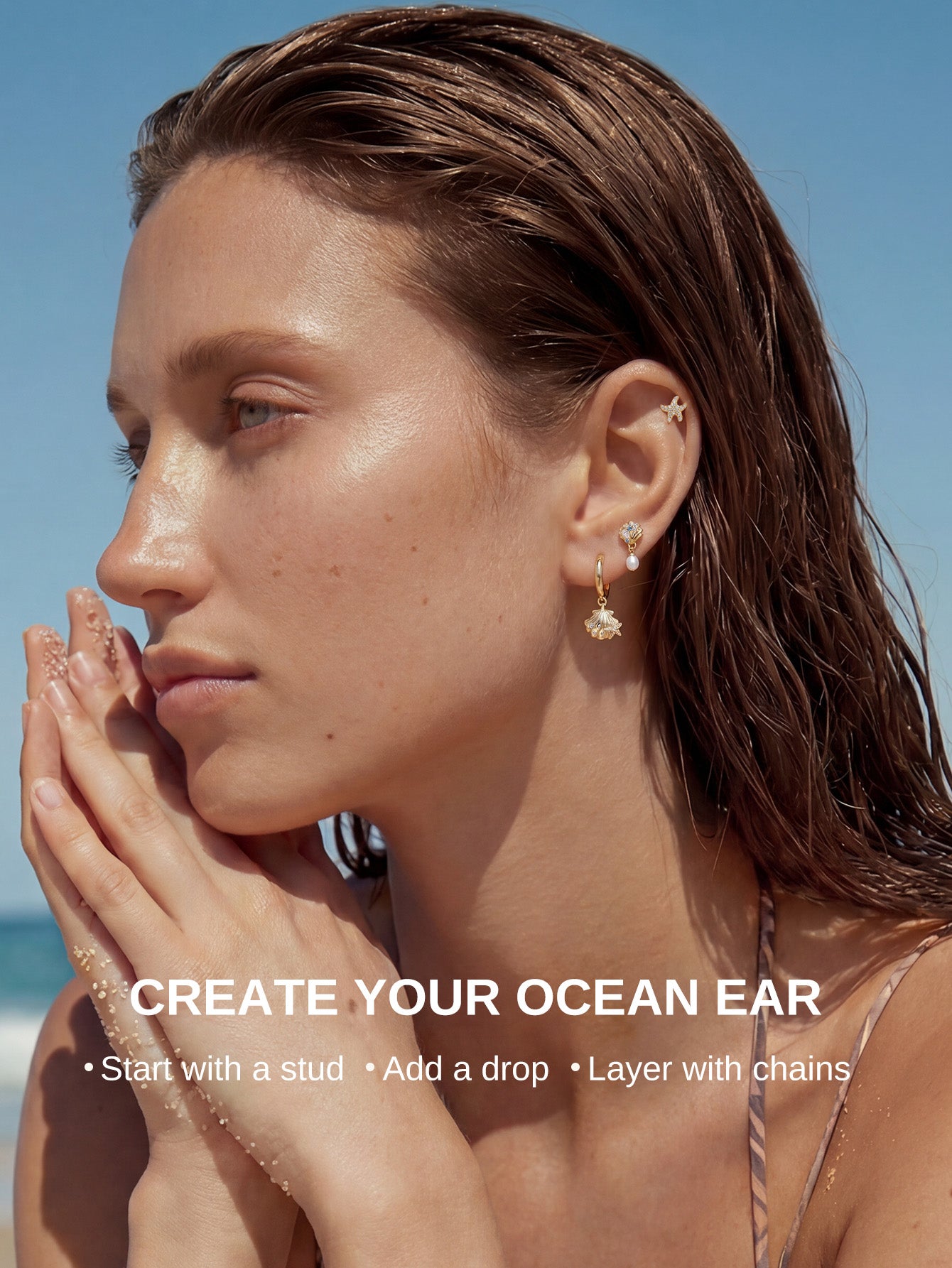 KOSINER Summer beach ocean-themed flat back ear piercing for ear stack