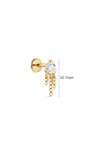 14K gold triangle tassel flat back stud dimension 10.7mm, trillion cut cubic zirconia dangling chain cartilage ear piercing
