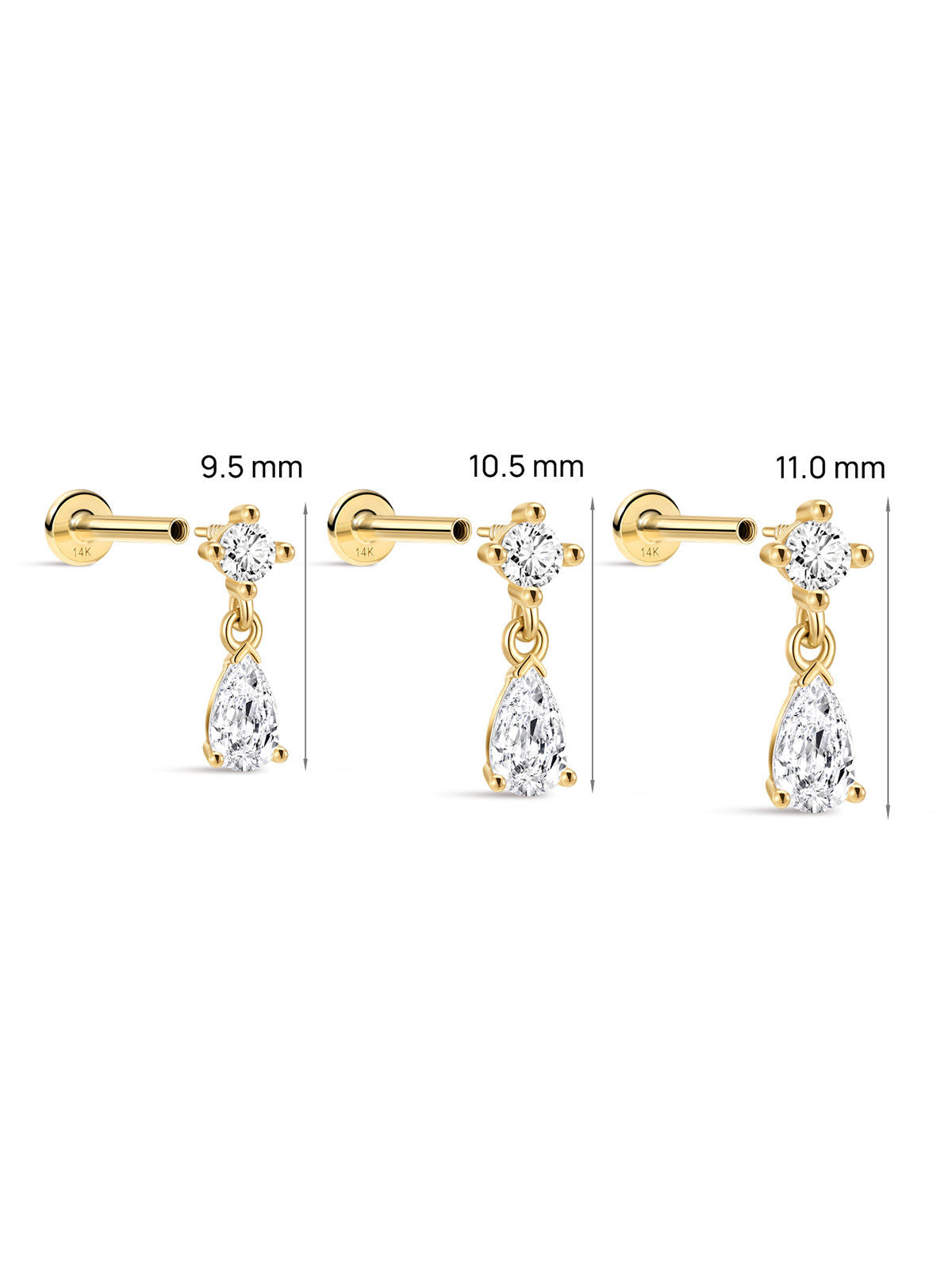 14K massief gouden Teardrop hanger oor piercing Stud