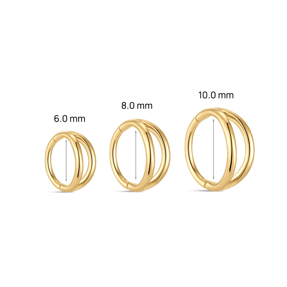 KOSINER 14K Solid Gold Minimal Gloss Double Layer Clicker Hoop, Nickel-Free Waterproof Sleep-Friendly Dainty Multi Piercing Jewelry for Women 6mm 8mm 10mm