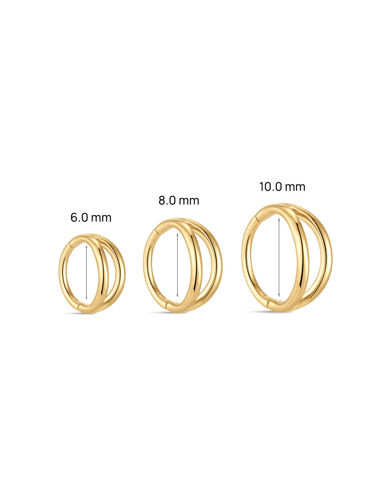 KOSINER 14K Solid Gold Minimal Gloss Double Layer Clicker Hoop, Nickel-Free Waterproof Sleep-Friendly Dainty Multi Piercing Jewelry for Women 6mm 8mm 10mm