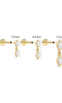 7.3/9.5/11.0mm Dual Marquise Bezel Dangle Flat Back Stud, 14K Solid Gold Dainty Multi-Piercing Helix Lobe Ear Jewelry