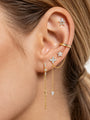 KOSINER Rising Star gold-plated star and moon stud linked to an engraved ear cuff, with a dangling clear stone