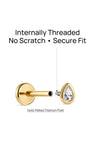 KOSINER internally threaded pear lab-grown diamond flat back stud with gold-plated titanium post