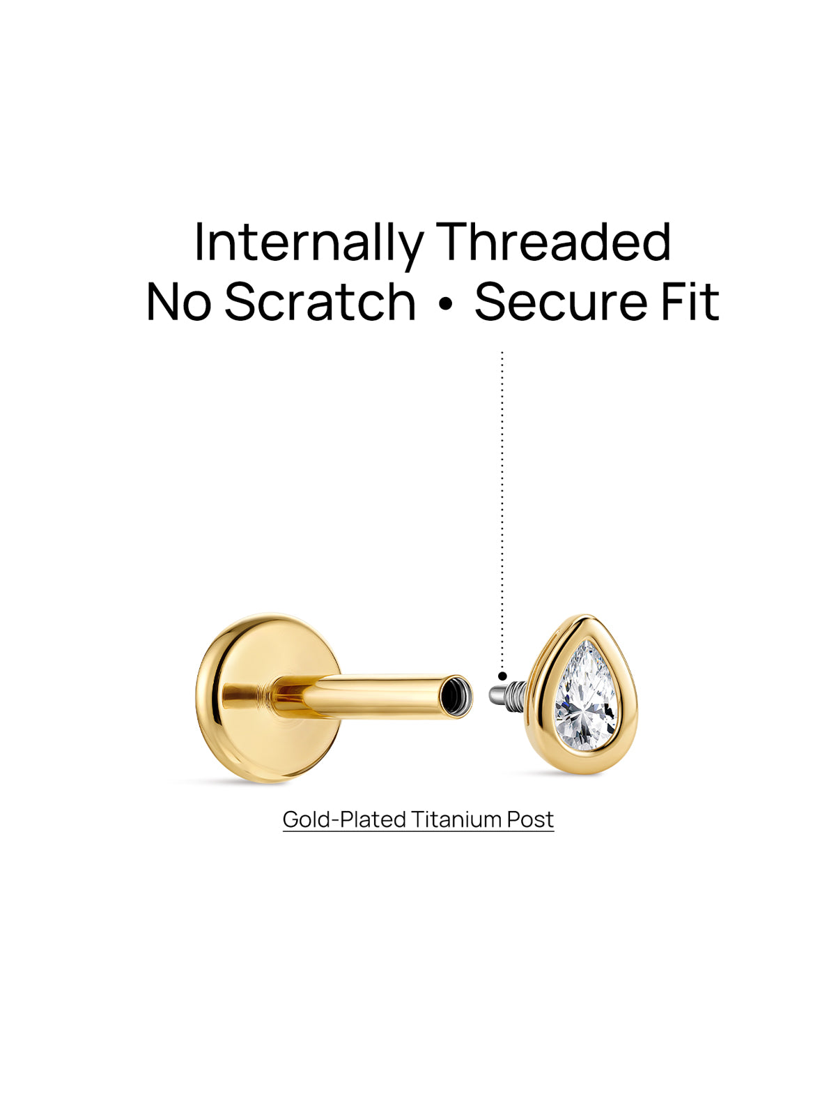 KOSINER internally threaded pear lab-grown diamond flat back stud with gold-plated titanium post