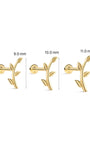 KOSINER Leaf Branch Flat Back Piercing Stud Full Sizes 9.0mm 10.0mm 11.0mm, 14K Solid Gold Internal Thread Cartilage Earring