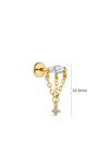 10.6mm dimension reference for 14K solid gold tassel dangle flat back stud, white background size chart
