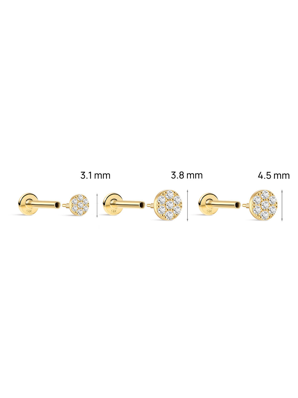 Kosiner 14K Solid Gold Classic Round Ear Piercing Stud
