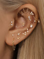 14K Solid Gold Double Tassel Chain Ear Piercing Stud - Kosinerjewelry