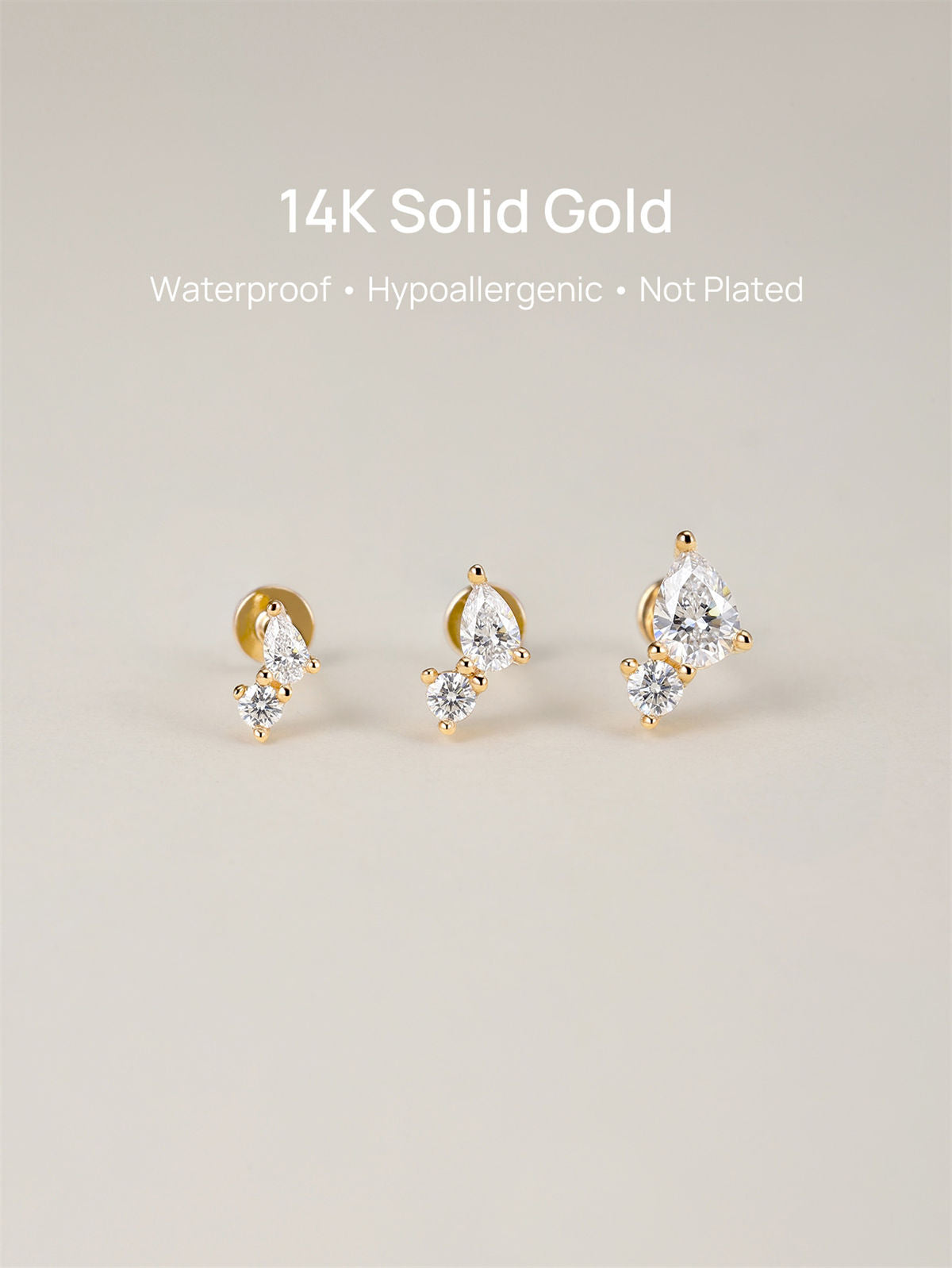KOSINER 14K Solid Gold Minimalist Spliced Flat Back Stud, Nickel-Free Waterproof Sleep Friendly Dainty Multi Piercing Jewelry for Women