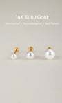 KOSINER 14K Solid Gold Classic Pearl Flat Back Stud,hypoallergenic and tarnish-proof.
