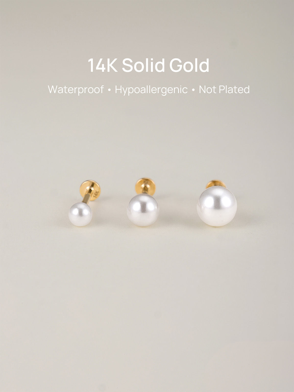 KOSINER 14K Solid Gold Classic Pearl Flat Back Stud,hypoallergenic and tarnish-proof.