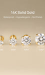KOSINER 14K solid gold minimalist flat back stud,2/3/4/5mm CZ stone sizes for different piercings