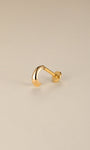 KOSINER 14K solid gold minimalist C-curve flat back stud displayed on reflective neutral backdrop, text overlay: 14K Solid Gold, Waterproof, Hypoallergenic, Not Plated premium body piercing jewelry