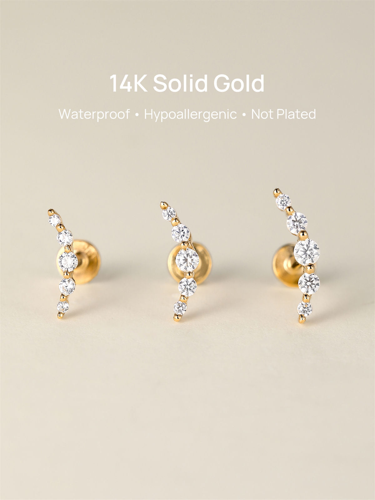 Hypoallergenic Waterproof 14K Gold Curved Earring