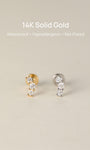 KOSINER 14K solid gold pave curved stud, nickel-free & hypoallergenic, safe for sensitive skin
