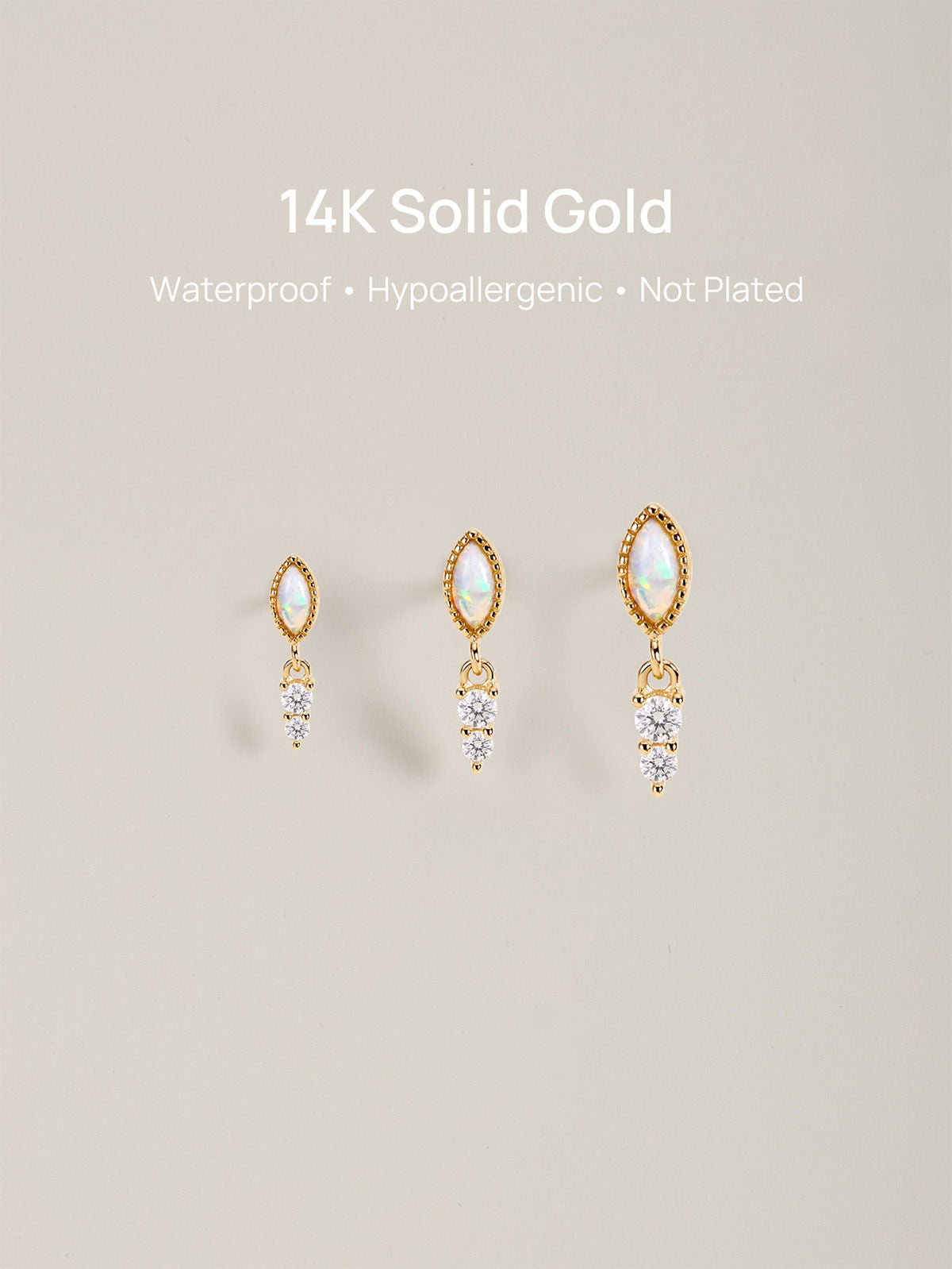 kosiner ジュエリー 14K ソリッド ゴールド オパール ミニ イヤー