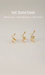 KOSINER 14K Solid Gold Minimal Leaf Branch Flat Back Piercing Stud, Nickel-Free Waterproof Dainty Nature Inspired Cartilage Earring for Multi Piercing