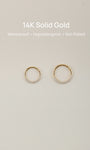 14K solid gold 18G hoop earring with pave cubic zirconia crystals, hinge closure.