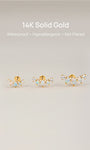 KOSINER 14K Solid Gold Three-Stone Opal Cluster Curved Flat Back Piercing Stud, Nickel-Free Waterproof Dainty Rainbow Opal Cartilage Earring for Multi Ear Stack Piercing