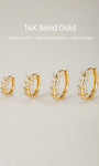 KOSINER 14K Solid Gold Delicate Leaf Huggie Hoop, 6/7/8/9mm sizes, waterproof hypoallergenic cartilage piercing earring