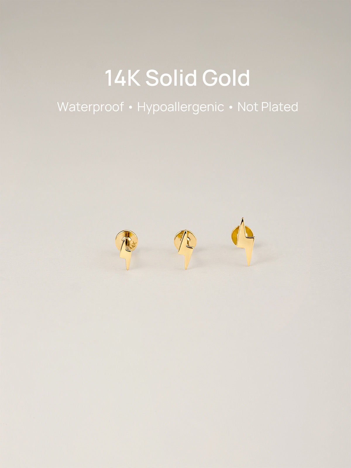 KOSINER 14K Solid Gold Glossy Lightning Flat Back Stud, Hypoallergenic Waterproof Cartilage Piercing Earring Not Plated