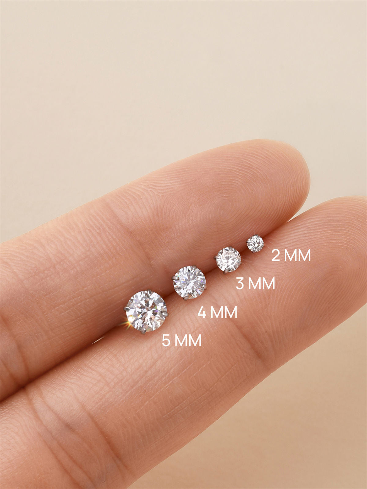KOSINER classic round cz flat back earring, 2/3/4/5mm sizes, hypoallergenic and nickel-free