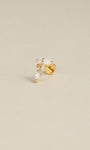 14K solid gold delicate dangle flat back stud, pear round marquise cut CZ dangling labret piercing earring, cream minimalist background