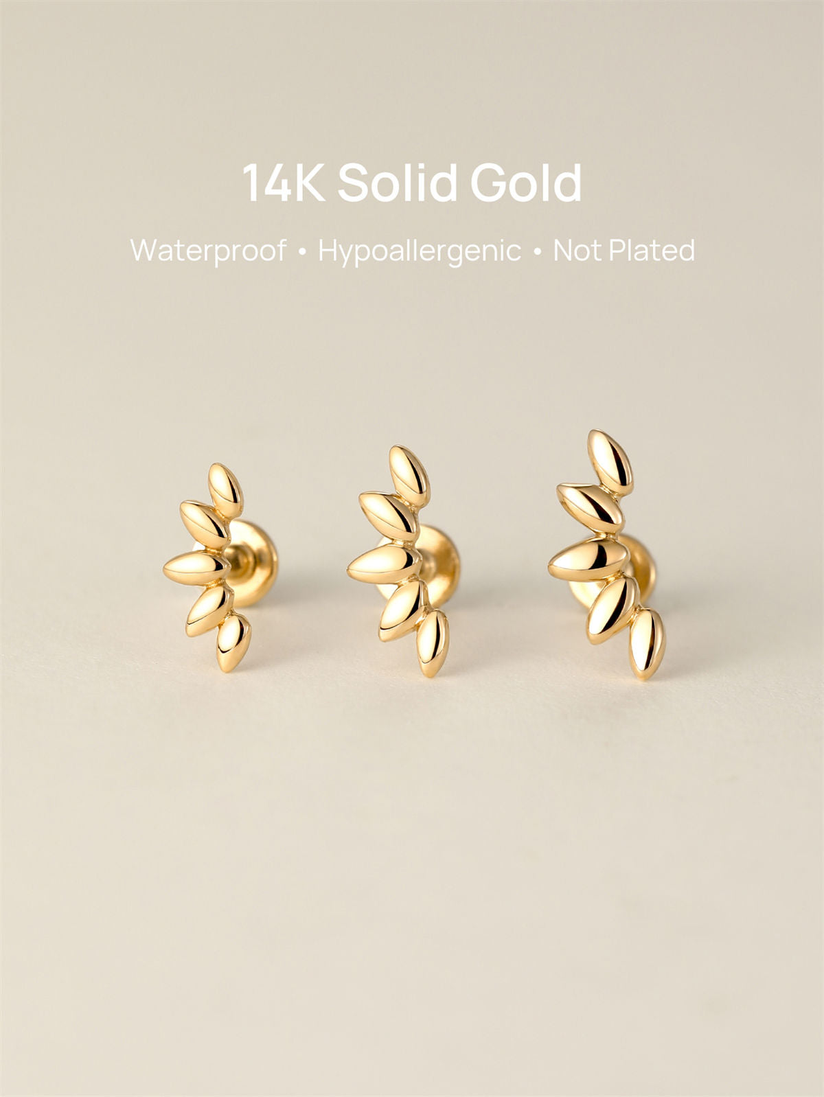 KOSINER Glossy polished petal arc flat back stud, minimalist leaf design for elegant ear styling