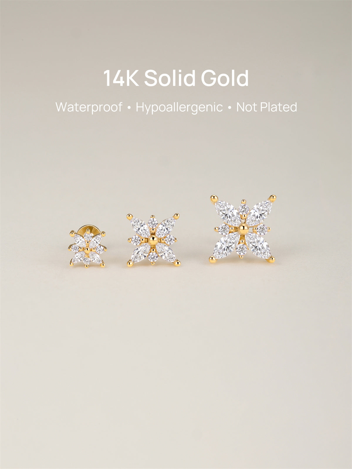 KOSINER Floral Stud Ear Stack, 14K Gold Helix Conch Piercing Jewelry for Women, Waterproof & Sleep-Friendly