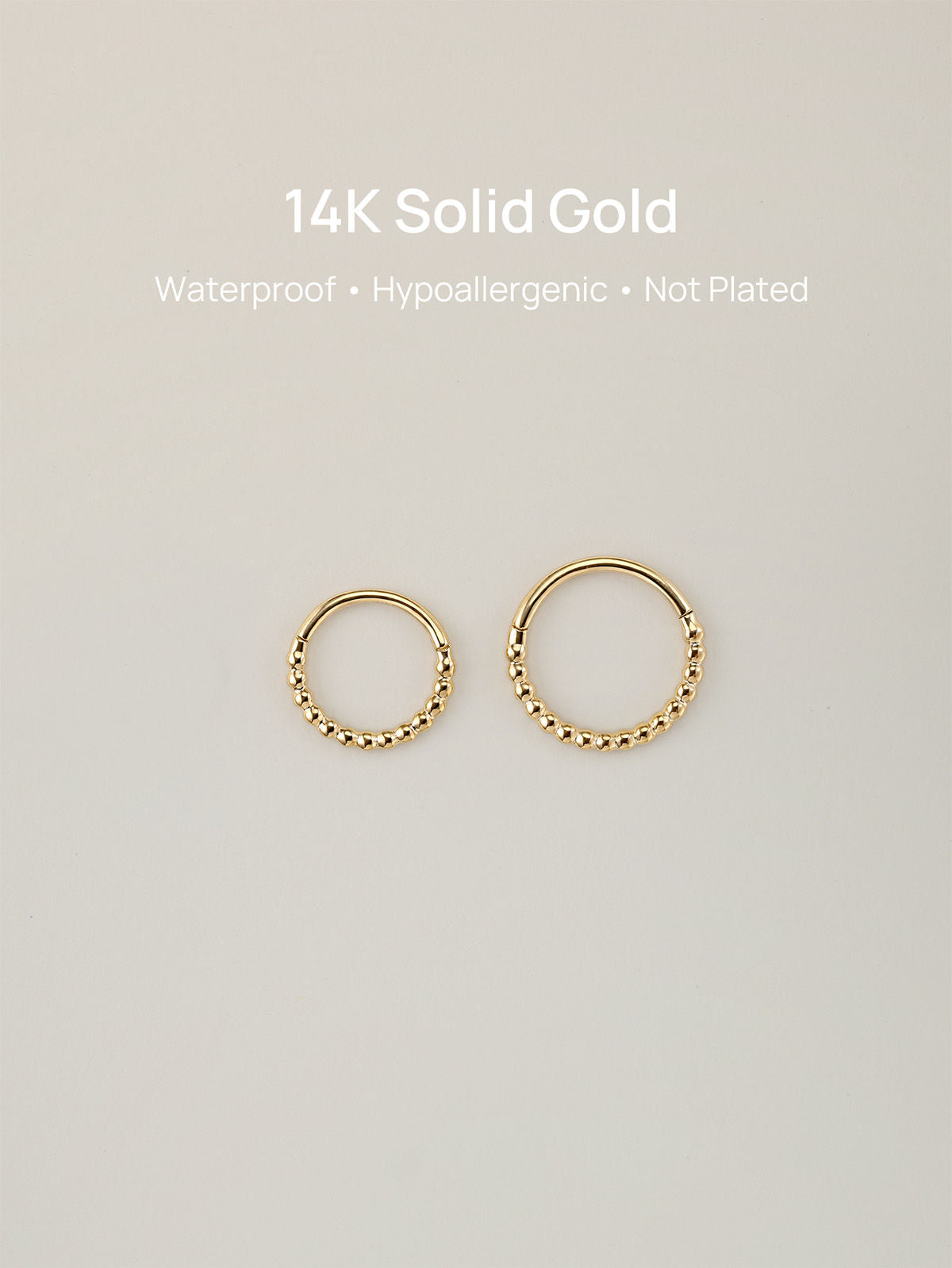 KOSINER 14K Solid Gold Classic Smooth Ball Beaded Clicker Hoop, Nickel-Free Waterproof Minimal Daith Helix Tragus Piercing Jewelry for Women